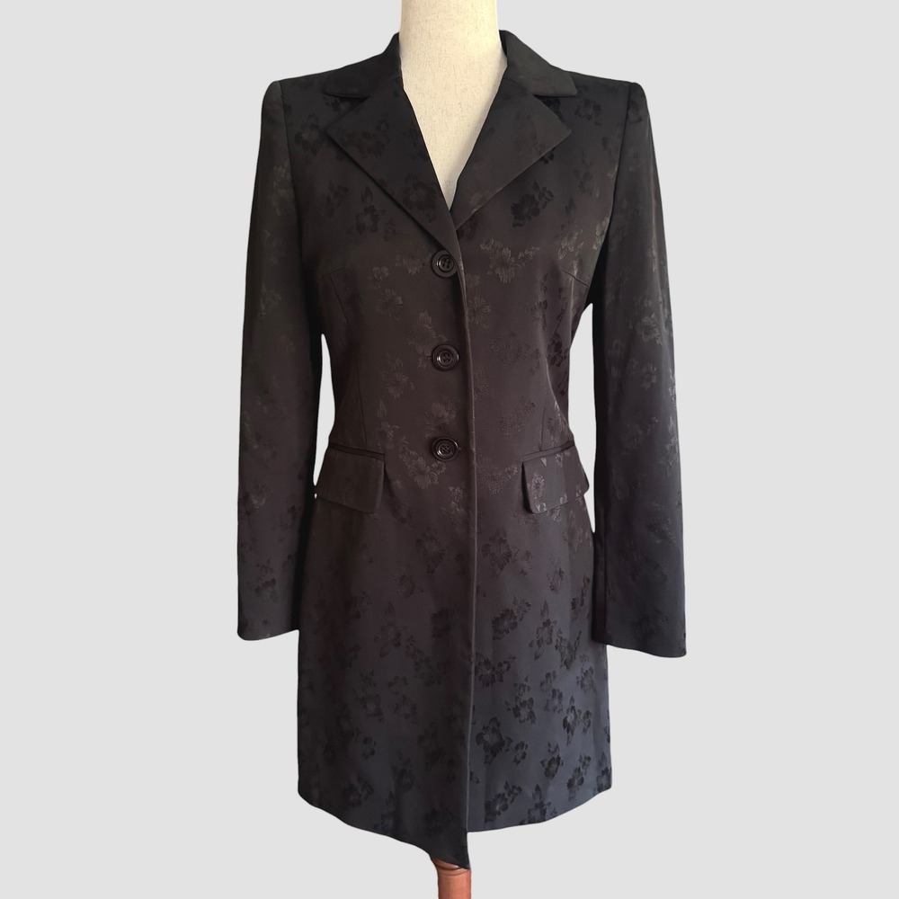 Bebe Vintage Black Floral Jacquard Longline Blazer Jacket 6 Whimsigoth 90s Y2K